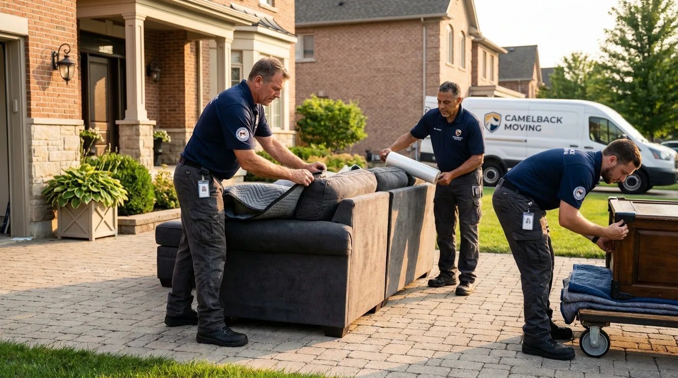 Large estate moving crew wrapping furniture in Bayside, CA